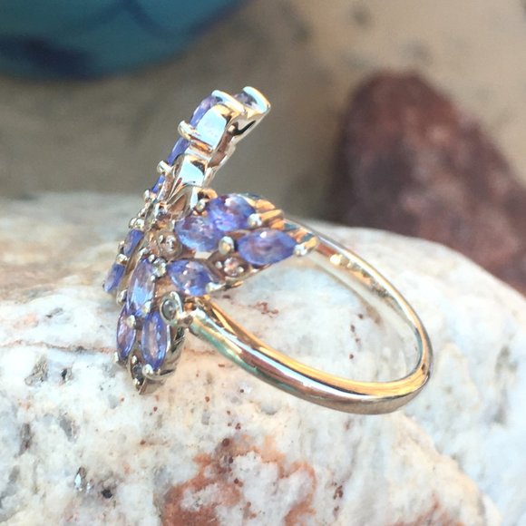 Tanzanite Butterfly Ring .925 Sterling Silver Genuine Gemstones Limited Edition - Picture 4 of 16